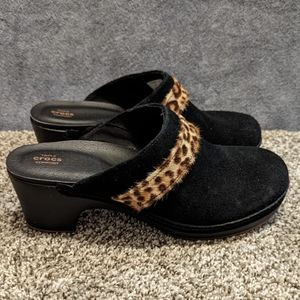 Crocs Sarah Suede Clog Leopard Black Womens Size 9